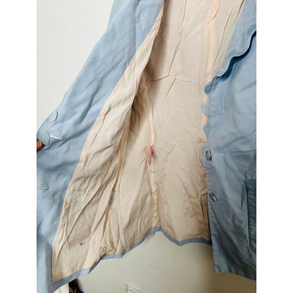 REBECCA TAYLOR Light Blue 70s Rickrack Trim Double Breasted Slub Jacket Blazer 8 - Picture 9 of 16